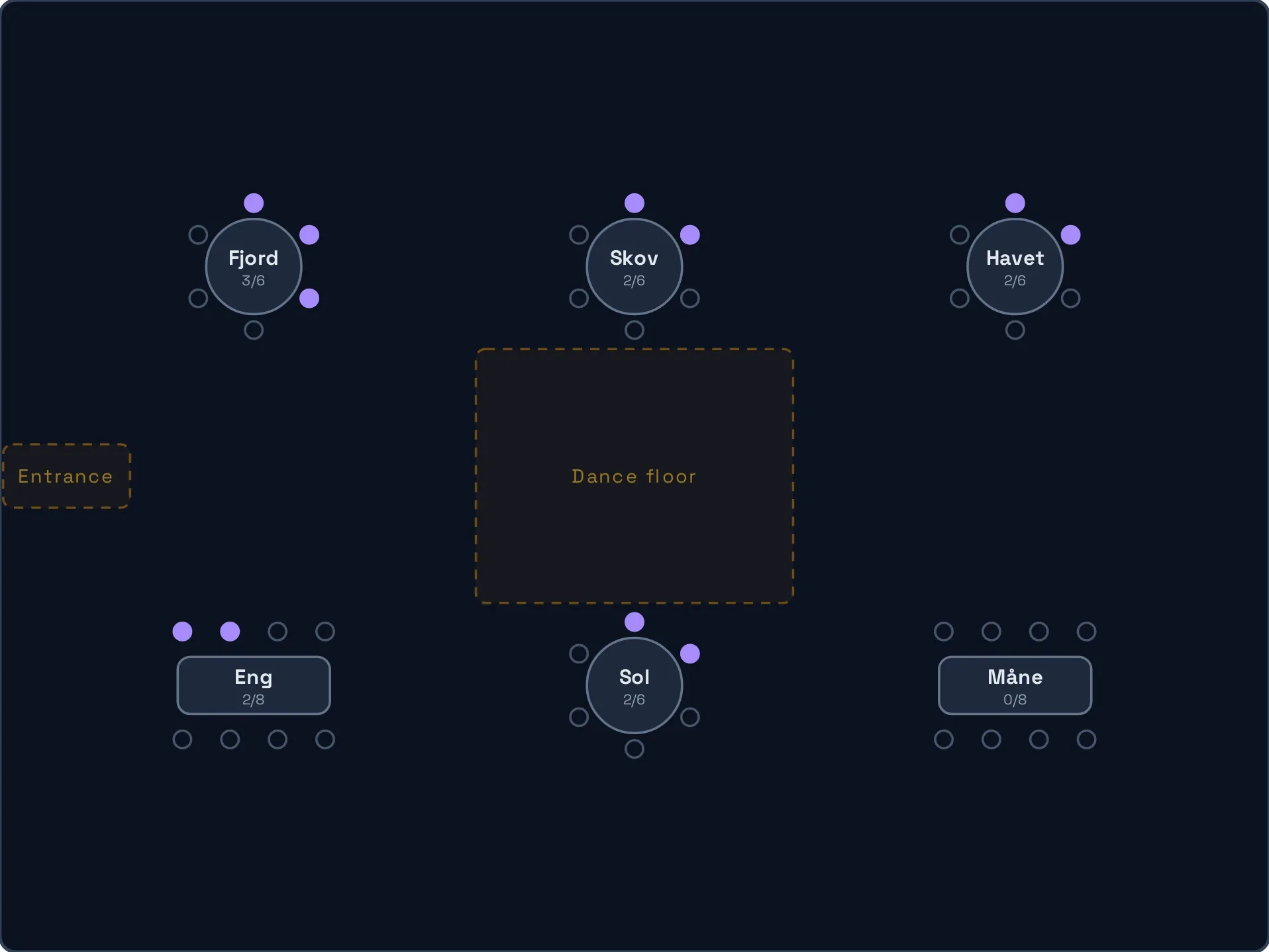 The to-scale seating floor plan inside the organizer CMS