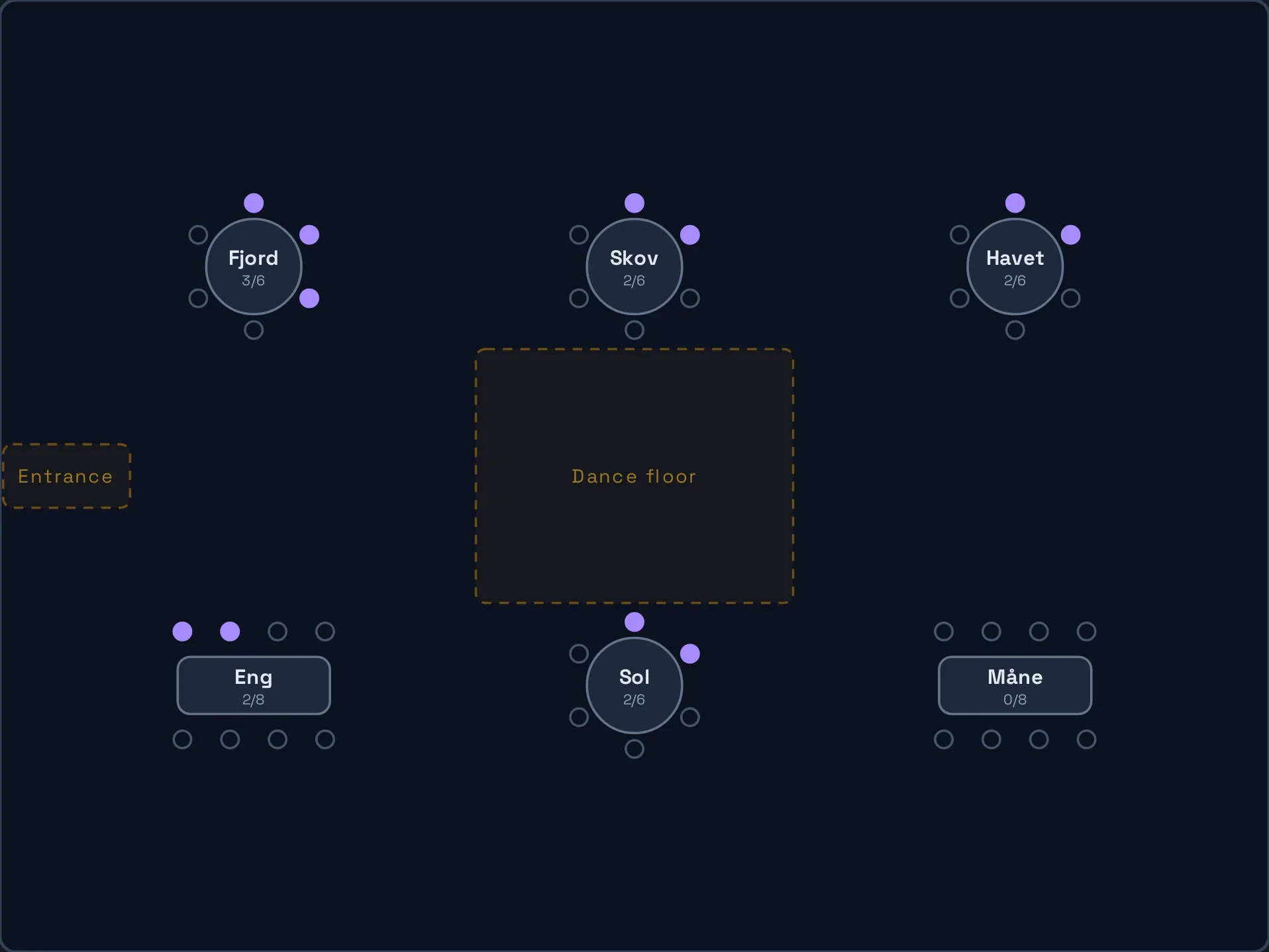 The to-scale seating floor plan inside the organizer CMS