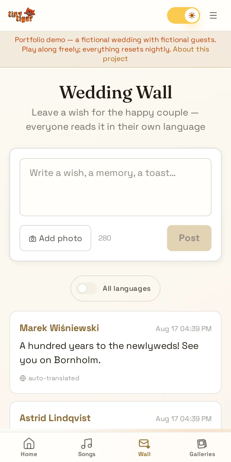 The wishes wall — screen from the live app