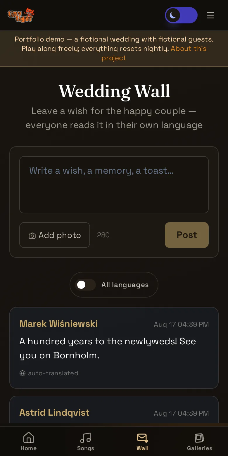 The wishes wall — screen from the live app